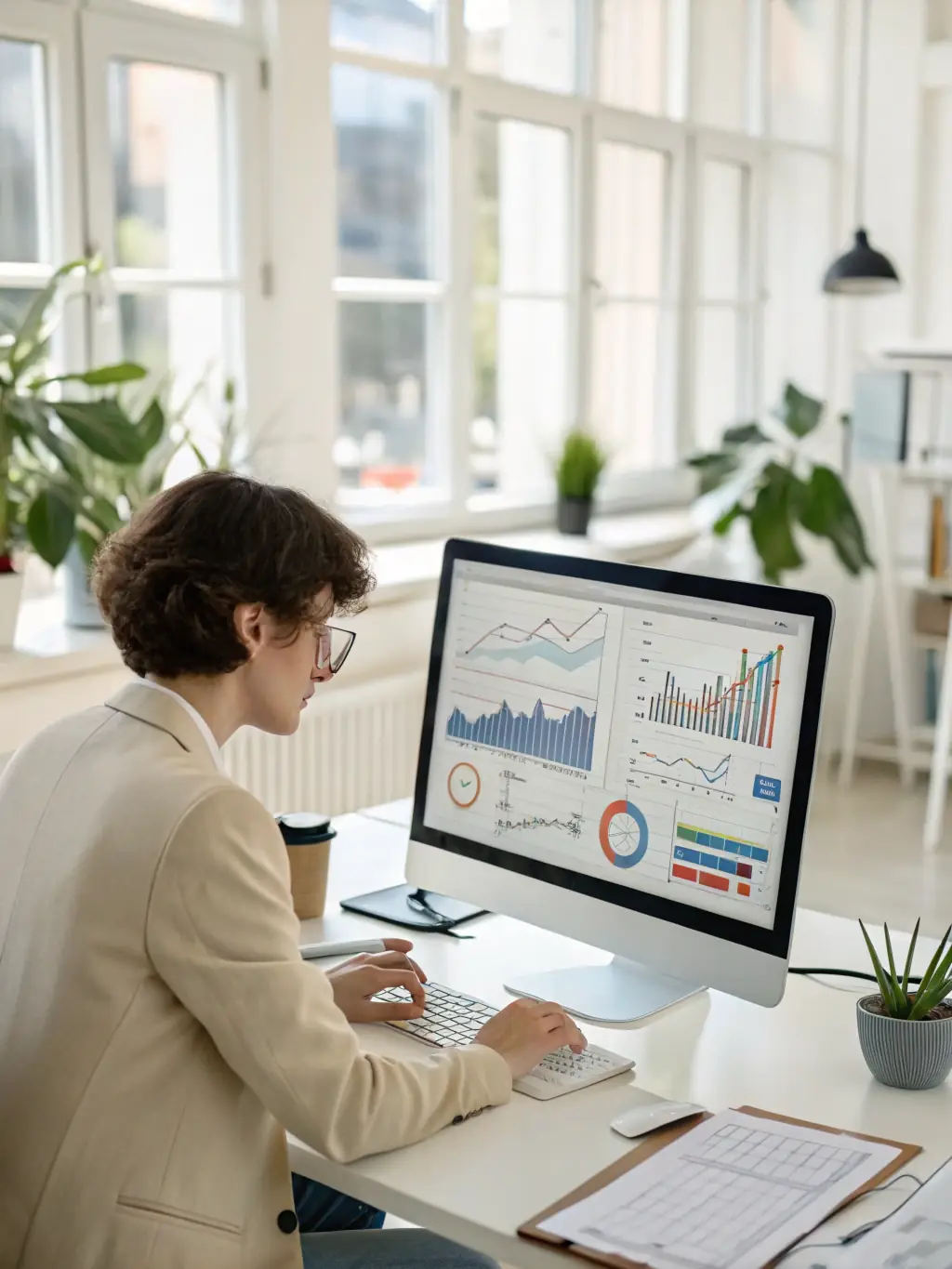mujer analizando gráficas de métricas de rendimientos